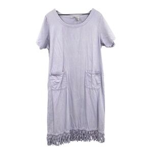 Las Olas Womens 1X Lavender Purple 100% Cotton Fringe Hem Pocket Shift Dress‎